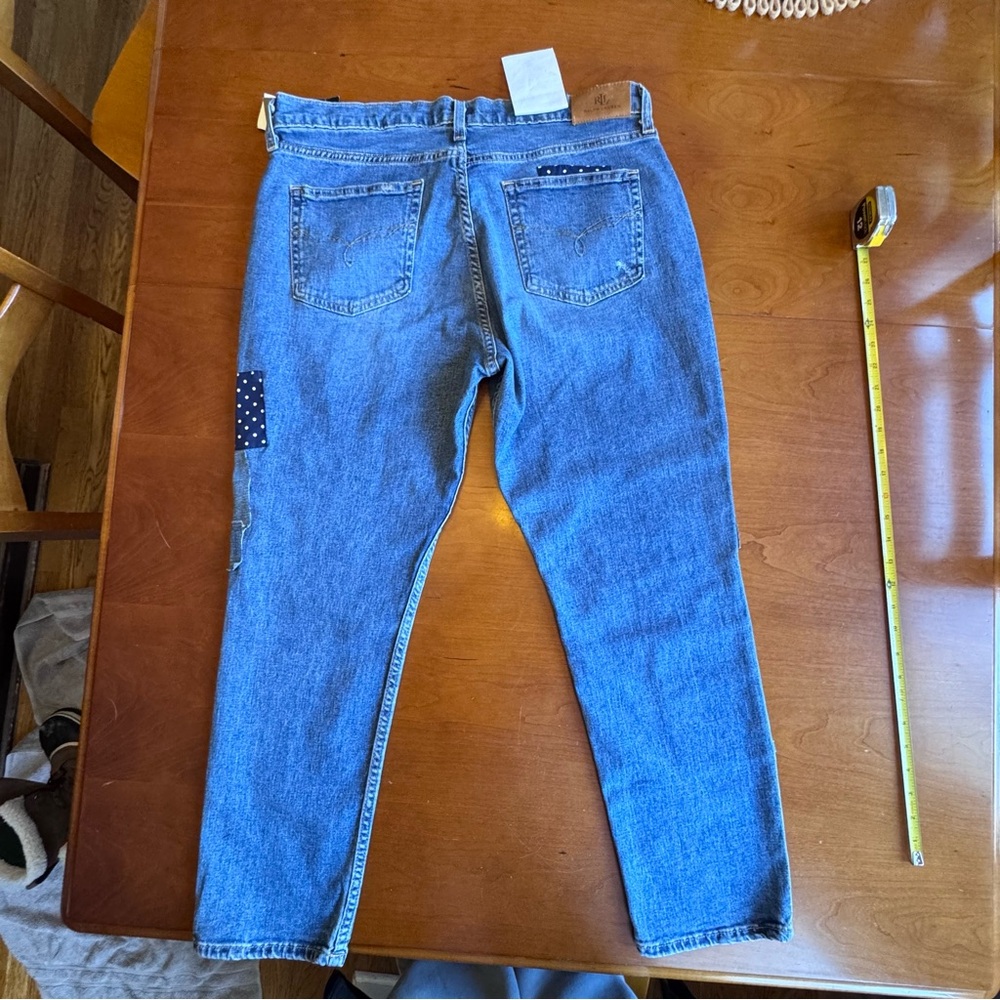Lauren Ralph Lauren Patchwork Jeans Relaxed Tapered Ankle Jean Size 12 - Picture 11 of 16